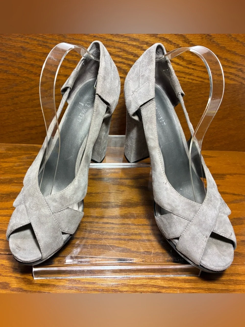 Nine West Grey Suede Chunky Platform Heels Size 10.5